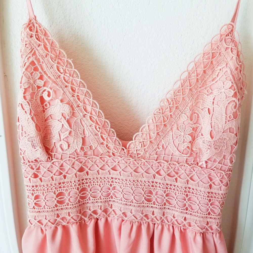 Pink & Lace Ruffled Open Back Dress with Bow